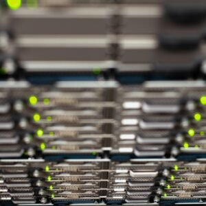 From above contemporary server cable trays without wires located in modern data center